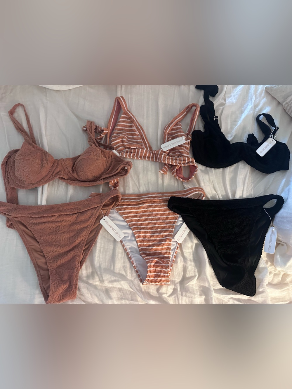 Somerfield Swim Two-Tone Brown, Striped Rust & Black Bikini Set